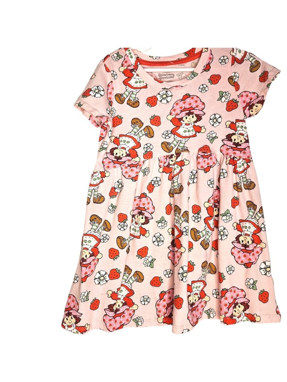 Strawberry Shortcake Girls Dress Pink Floral & Strawberry Print Size 4T Cotton C